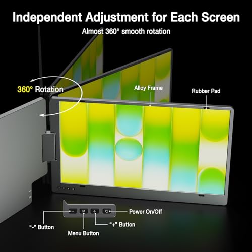 Image of KYY Triple Laptop Screen Extender, 1080P FHD IPS 15.6 inch Travel Monitor, One Cable USB-C Portable Monitor, Dual Screen for 12 inch-17'' Laptops, Full Alloy, 360 Rotation & Kickstand, X90D (Driver Need)