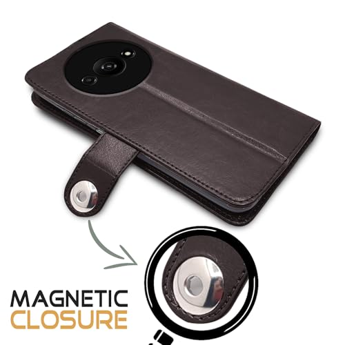 Image of Pikkme Flip Cover Leather Finish | Inside TPU with Card Pockets | Wallet Stand and Shock Proof | Complete Protection Button Flip Case for Redmi A3 (2024) / Redmi A3x / Poco C61(Coffee)