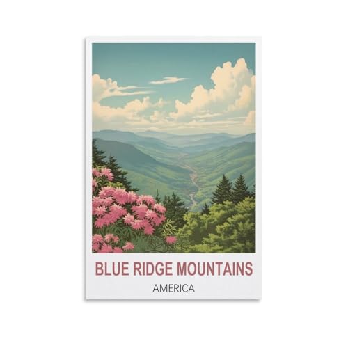 FJIWECWSQ Blue Ridge Montagnes Amérique Vintage Affiche de voyage 20 x 30 cm Impression sur toile