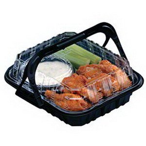 Small Black Base Plastic Mealmaster Chicken Container with Clear Dome Lid - 100 per case