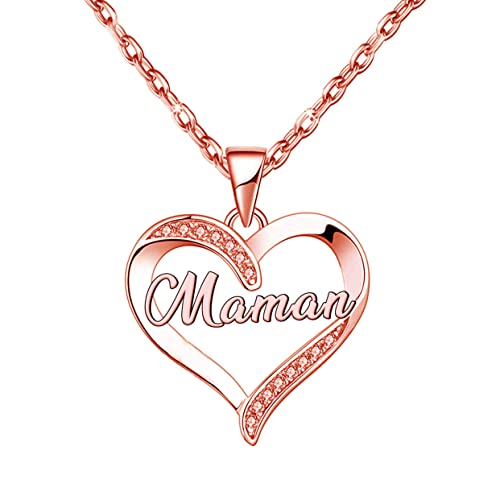 ZYMGUO Cadeau Maman,Collier Femme Gravé en Pendentif Cœur Bijoux Cadeau Original pour Maman,Cadeaux Fête des mères pour Maman (maman1) (rose gold)
