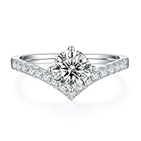 Obiyos Women's V-Shape Design High-Carbon Diamond Engagement and Promise Ring – 2CT Round Cut, 925 Sterling Silver, 18K White Gold Plated, Superior to Moissanite
