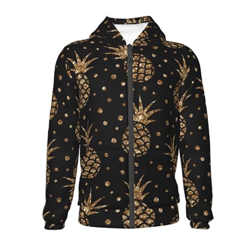 Gold Glitter Pineapples Kid Hoodies Boys Zip Up Sweatshirts Girls Pullover with Pocket2