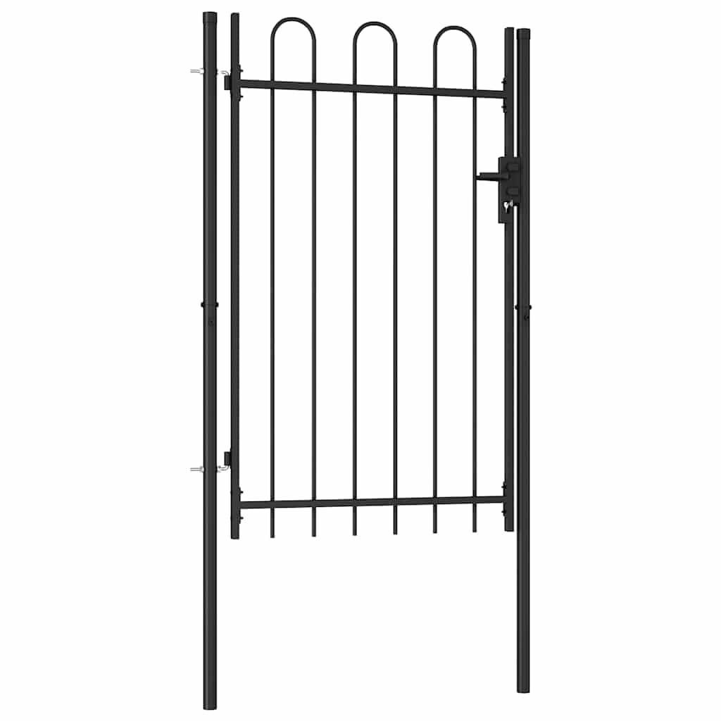 vidaXL Portillon Simple Porte BOXTEL avec Dessus Arqué Portail de Jardin Porte de Jardin Barrière de Jardin Terrasse Patio Extérieur Acier 1x1,5 m Noir