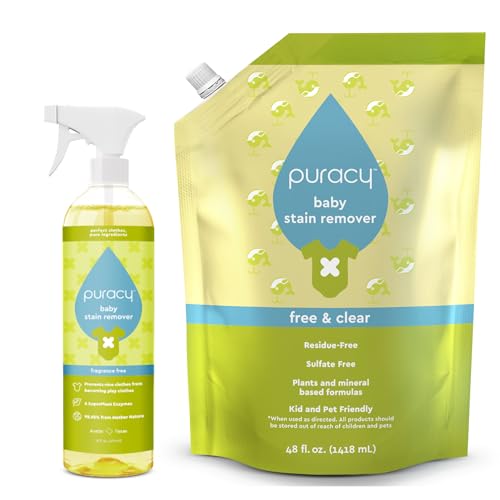 Puracy Natural Baby Stain Remover Bundle - Enzyme-Powered Stain and Odor Eliminator, Fragrance Free...