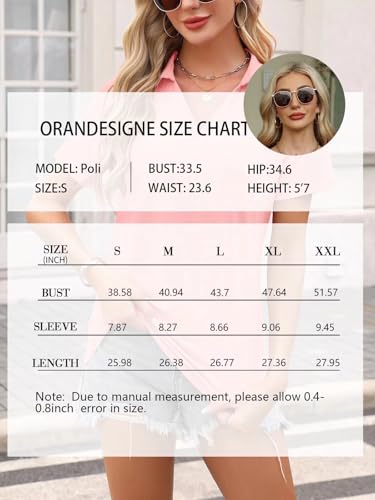 ORANDESIGNE Women's Short Sleeve V Neck Polo Shirts Summer Collared Tops Casual Loose Tees Tops - Image 7