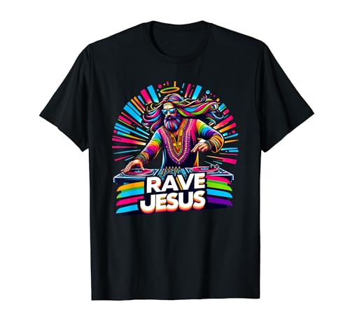 Jesus Raves DJ Rave Techno EDM Party Festival Giradischi Maglietta