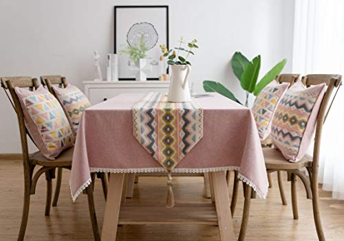 Chemin de table rose jacquard ondulé 35x140 cm couverture table KnSam