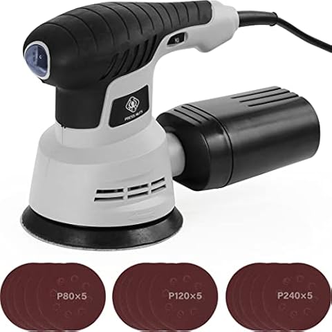350W Electric Detail Sander, Orbital Sander with 15Pcs Sandpapers and 1 Fixed Dust Box, for Polishing Wood, Sanding (Grey) Cover