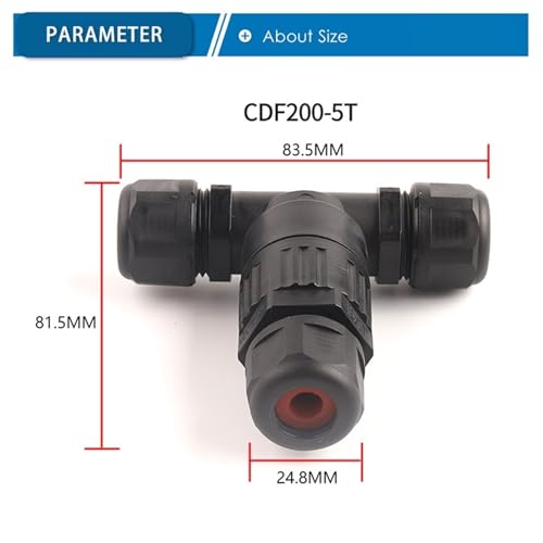 1 Stück IP68 T-förmige wasserdichte Anschlussdose for den Außenbereich mit 5-poliger Schraubklemme for 4–10 mm elektrische Kabelverbindung