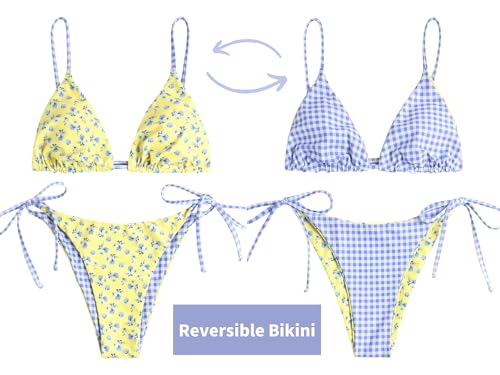 Image of ZAFUL Women's Triangle Bikini Floral String Bikini Set Two Piece Swimsuit Bathing Suits