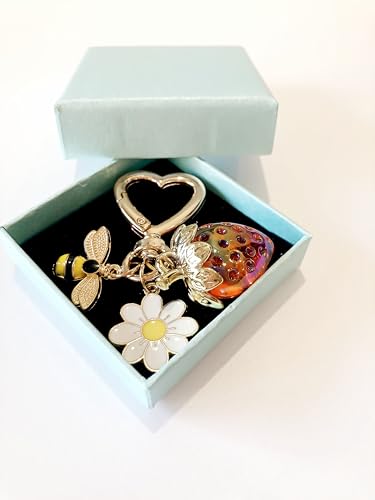 SIGZKK Cute Cherry Strawberry bag charms keychain purse accessories charm for women handbags Kawaii Flower Car Key Chain3