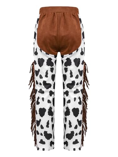easyforever Kids Boys Cowboy Trousers Cow Print Tassels Pants for Halloween Cosplay Role Play Western Chaps Dress Up2
