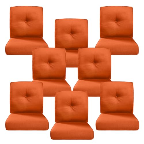 Image of Luxury 4 inch Thick Outdoor Cushion Set of 8 - 22x24 Patio Furniture Cushions with 28D High-Density Foam, Water-Resistant & Fade-Resistant Fabric, Removable Covers for Patio Furniture Sofa Couch -Orange