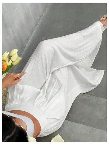 GORGLITTER Women's Wide Leg Pleated Pants Flare Bell Bottom High Waist Trousers with Pockets4