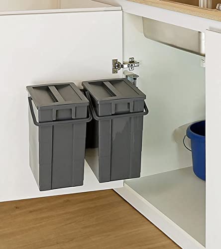 THHA-System, Einbaumülleimer DUO3 2 Fächer türschwenkend, 2 x 10 L, Abfalleimer Küche 2 Fächer, Mülleimer Küche, einbau ab 60 cm Schrankbreite Cover
