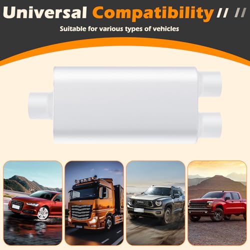 Image of A-KARCK Universal Exhaust Muffler 3 inch Center Inlet 3 inch Dual Outlet, 23 inch Overall Length Aluminized Steel Aggressive Sound Race Muffler for Cars, Trucks