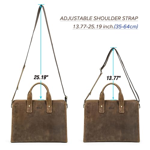 Image of Top Grain Leather 14.2 inch Laptop Slim Briefcase Crossbody Handbag, Handmade & Adjustable Strap, Fits to MacBook Pro /Air 14 inch /13.3 inch /13.6 inch 2021 2022 M1 Pro /M1 Max & A4 /A5 Paper, Coffee 14.2 Inch