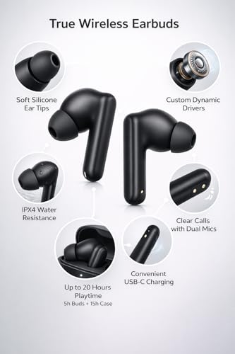 Image of Lynacz Original Wireless Buds 3r Earbuds Compatible with Oneplus, Samsung, Oppo, Realme with Smooth Connectivity Clear Sound Output & Daily Use Comfort (Black) SSA