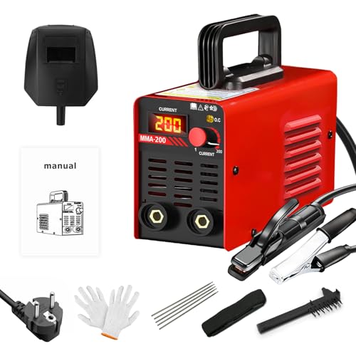 Máquina de Soldadura por Arco Portátil MMA 200, Máquina de Soldadura por Electrodo 200A, Mini Máquina de Soldadura MMA con Inversor IGBT, Pantalla LED, Antiadherente, Refrigeración Inteligente
