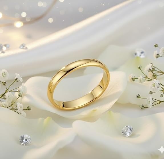 Image of MODEVA inchELEVATE YOUR ESSENCE inch Classic Gold Plated Plain Wedding Band Ring, Minimalist Smooth Design, for Men and Women