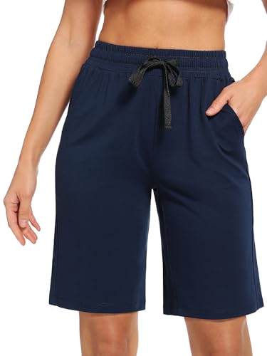 NEIOROT Women's Bermuda Shorts with Pockets Athletic Running Drawstring Lounge Shorts,1 Pack,Navy,XX-Large