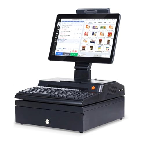電子レジスター レジスター 日本語電子キャッシュ ー キャッシュボックス キーボード 14インチHD LCD画面 POSーパッケージ全体 内蔵58mmプリンター 中小企業/小売/レストラン向け多機能レジ black