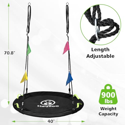 Image of HeyZoo Tree Swing, 40 Inch Saucer Swing, Outdoor Swing, Black