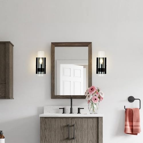 Image of MAYNA Indoor Wall Sconce Light Fixtures, Black Bathroom Vanity Lighting Fixtures Over Mirror with Cylinder Glass, Wall Lamp for Bedroom Kitchen Sink Hallway Living Room