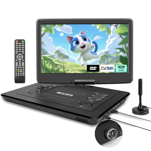 KCR 15,6 Zoll Tragbarer DVD-Player für Kinder und Auto, 15,6 Zoll LED-Bildschirm, DVB-T2 Tuner, wiederaufladbarer Akku, USB/HDMI/AV/Audio und mehrere Formate