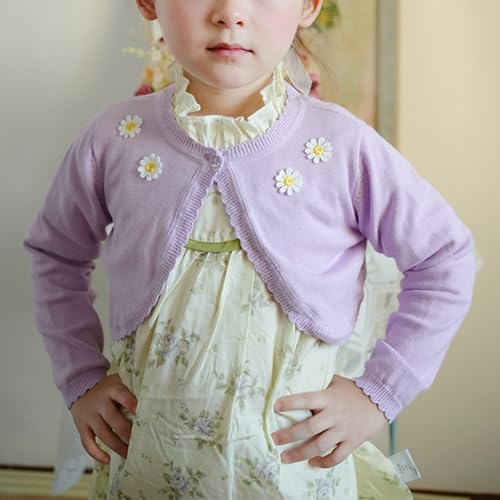 Girls Cotton Knitted Cardigan Kids Long Sleeve Open Front Bolero Shrug Flower Dress Cover Up Cropped Jacket4