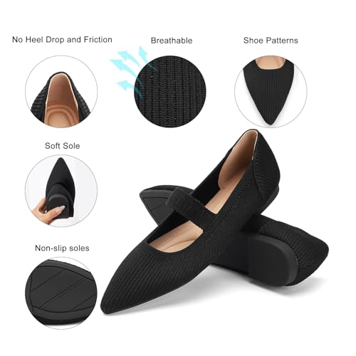 Image of Flats for Women Pointed Toe Knit Foldable Ballet Flat Shoes | Stretch knit upper,built-in arch support,cushioned insole,foldable lightweight design,non-slip sole,office and casual wear