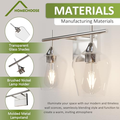 Image of Vanity Bathroom Light, 2-Light Bathroom Light Fixtures Over Mirror, Silver Vanity Lights for Bathroom with Clear Glass, Modern Wall Lamp for Cabinet Hallway, Bedroom