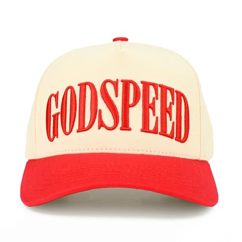 Premium Embroidered Trucker Hat Collection | Vintage Adjustable Snapback Baseball Hats for Men & Women (US Alpha One Size Godspeed | Red/Natural)