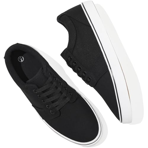 Image of BENPAO Mens White Casual Shoes All Black Fashion Sneakers for Men Low Top Lace Up Canvas Shoes