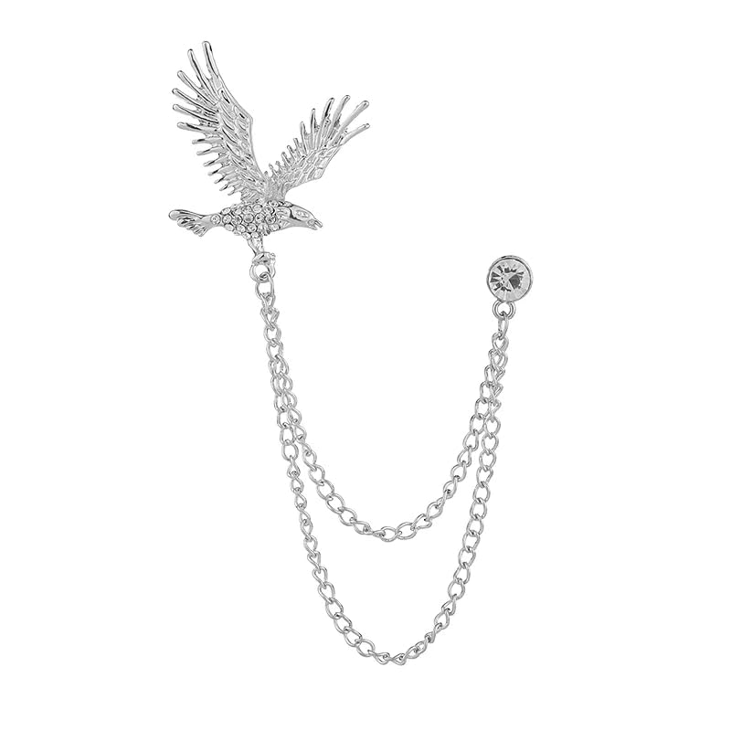 SYGA Mens & Women Suit Shirt Stud Lapel Pin Chain Tassel Brooch Pin with Eagle Design and Crystal Chain(Silver) (B0D1C925VK) Amazon Price History, Amazon Price Tracker