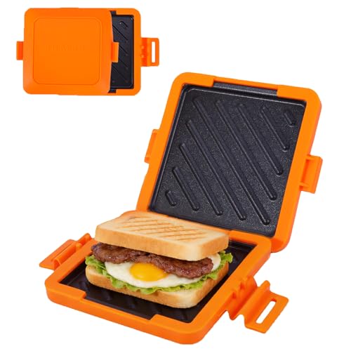 HeMaSe Microwave Toastie Sandwich Maker Nonstick Plate Panini Maker Versatile Wireless Small Toaster Toastie Safe in Microwave Oven Dishwasher Safe Fast Cooking for Breakfast Snacks Orange
