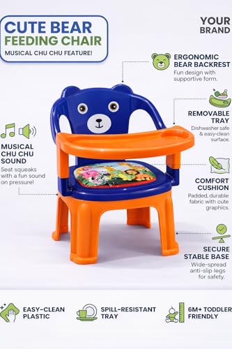 Image of MY LITTLE TOWN Kids Feeding Chair| Musical Chu Chu Chair| Baby Chair| 4-36 Months| Baby Chair| Portable| Booster seat (Blue with Orange)