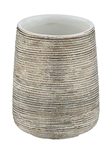 WENKO Zahnputzbecher Fedio, hochwertiger Zahnbürstenhalter für Zahnbürste und Zahnpasta aus edler Keramik mit unverwechselbarer Reliefoptik in Gold, handbemalt, Ø 8 x 11 cm