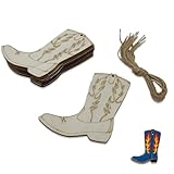 NIIIYTYB 10Pcs Cowboy Boot Decor Wood Miniature Ornaments DIY Crafts Wooden Boots Cutouts with Jute Twines Mini Boot Decorations for Wedding Birthday Party Arts and Crafts Hanging Wooden Ornaments