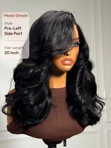 Image of Beauty Forever Bye Bye Slip Feathered Layer Wig 200% Density Human Hair 7x5 HD Lace Glueless Left Side Part Wig with Secure Silicone Strips&Drawstring Pre Plucked Pre Cut Wear Go Wig for Women 14inch