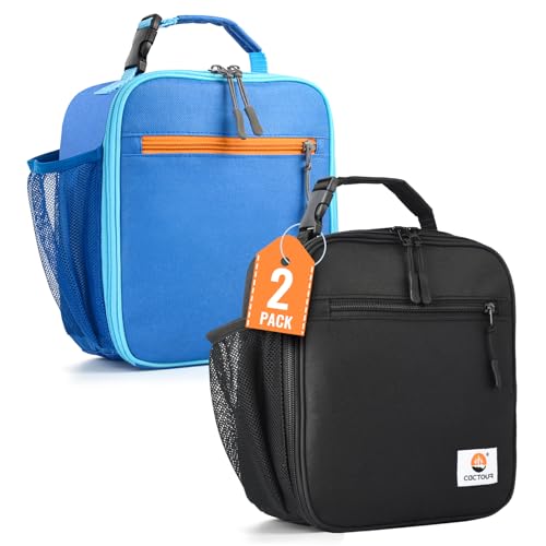 Image of CaCTOUR Lunch Box Kids,2 Packs Insulated Lunch Bag for Girls Boys,Soft Bag Mini Cooler Back to School Thermal Reusable Lunch Bag for Work School Picnic (Blue & Black)