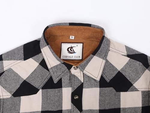 Mens Western Cowboy Flannel Shirts Corduroy Lined Snap Button Up Cotton Regular Fit Long Sleeve Plaid Shirts4
