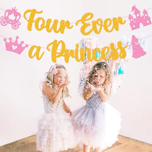 Image of Four Ever A Princess Banner Beautiful Princess Girl 4th Birthday Party Decorations Our Little Princess 4 Years Old Birthday Party Supplies