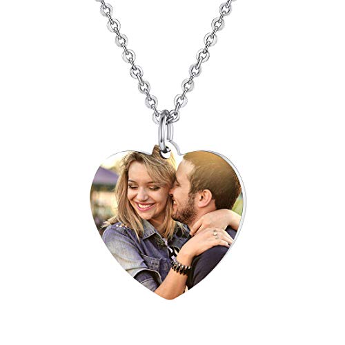 U7 Collier Femme Coeur Photo Personnalisé en Acier Pendentif Personnalisable avec Image Texte pour Fille