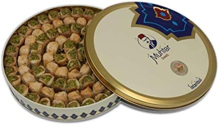 Muhtar Sweets Premium Quality Baklava Kol W Shkor pistachios Assortment (28.2 Oz Net) - Middle Eastern Petit Gourmet Sweets Gift Box - Arabic, Turkish, Syrian, Lebanese.