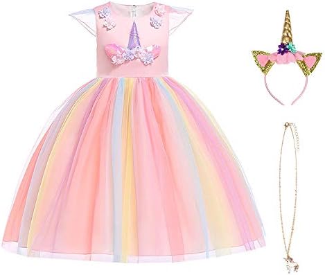 URAQT Unicorn Costume, Princess Unicorn Dress Fancy Dress with Necklace, Headband for Kids & Toddlers Birthday/Cosplay/Hallween Party,Purple 120CM