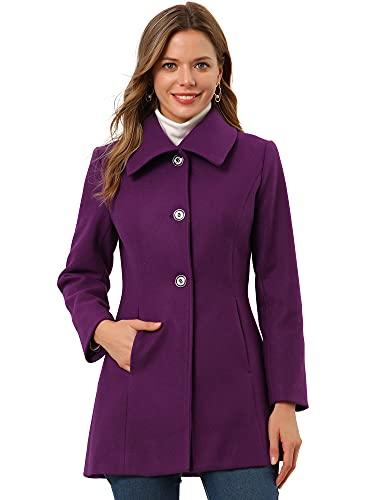 Manteau d'hiver pour femme vintage col rabattu avec poches veste longue violette 3XL