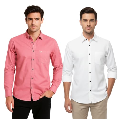 Image of Arvest Men?s Cotton Regular Fit Full Sleeve Shirt Combo Soft Breathable Fabric with Button-Down Collar and Chest Pocket Suitable for Office and Outfits
