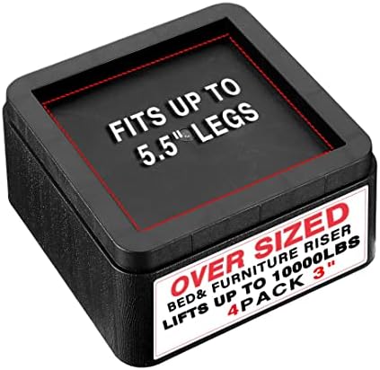 Tocawe Oversized Bed Risers Heavy Duty Stackable 4 Pack, Furniture Risers for Sofas 3 Inch or 6 Inch Supports Up to 11000 Lbs, Square Bed Raising Blocks Fits 5.5 Inch Wide Desk or Couch (Black)